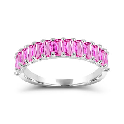Baguette-Cut Created Light Pink Sapphire Band in Sterling Silver
